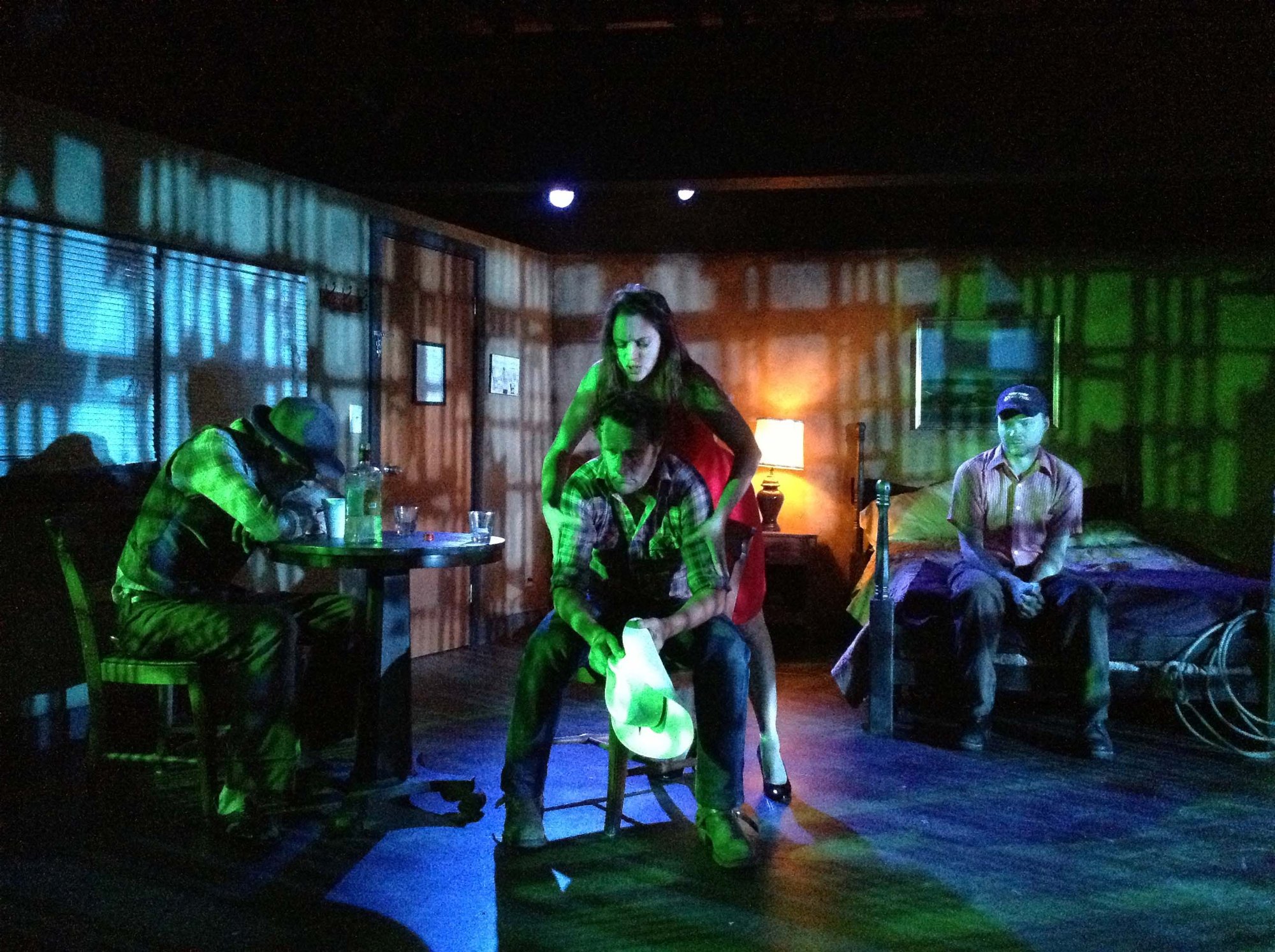 Tom Brogan, Stacy Fischer, Robert Kropf, Jonathan Fielding in Fool for Love, Harbor Stage Co. 2013