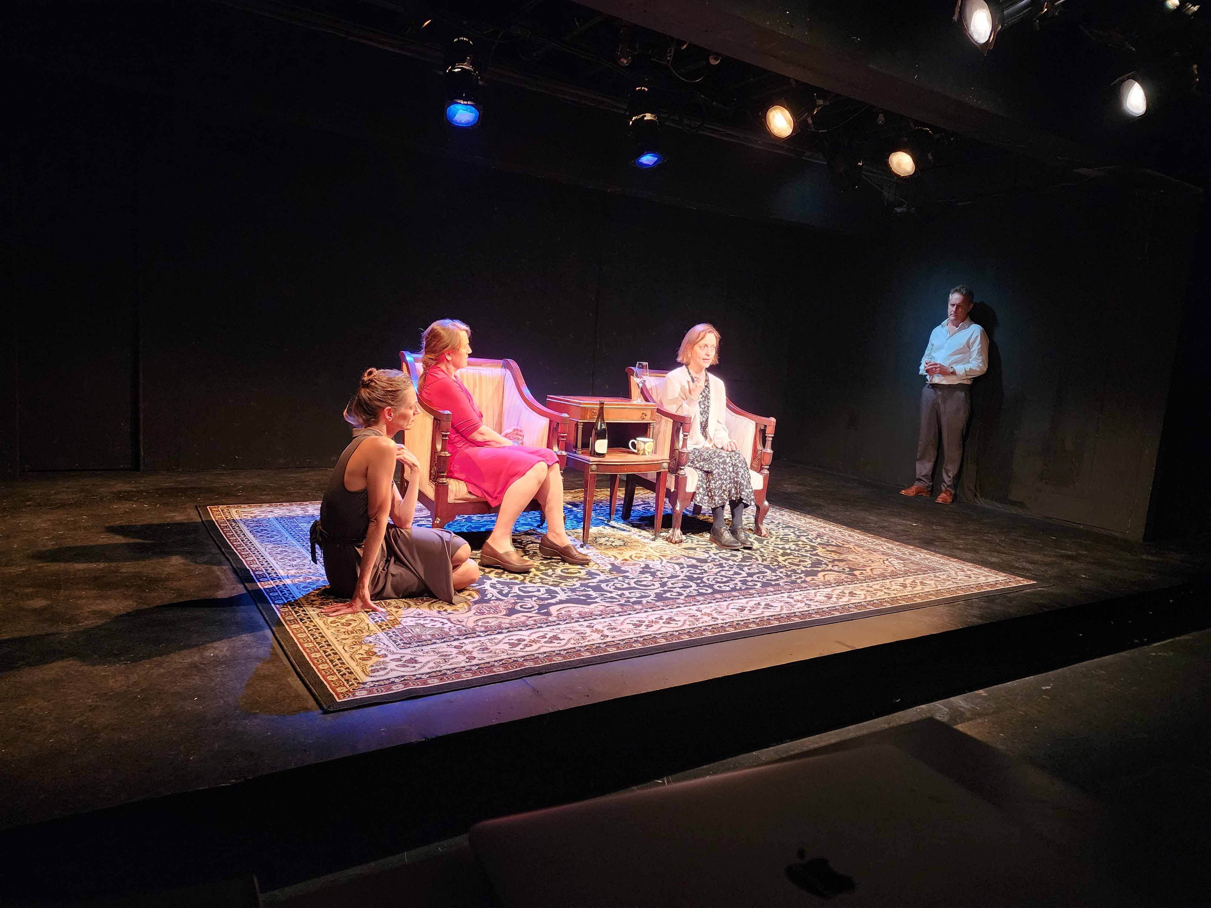 Brenda Withers, Darcy Dersham, Stacy Fischer, Robert Kropf in The Thin Place, Harbor Stage Company 2023