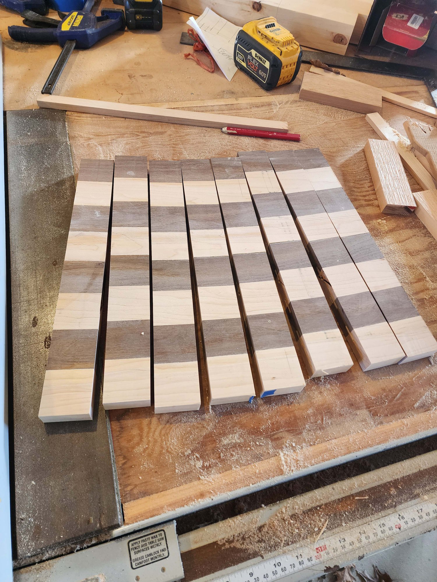 Woodwork — walnut and maple strips