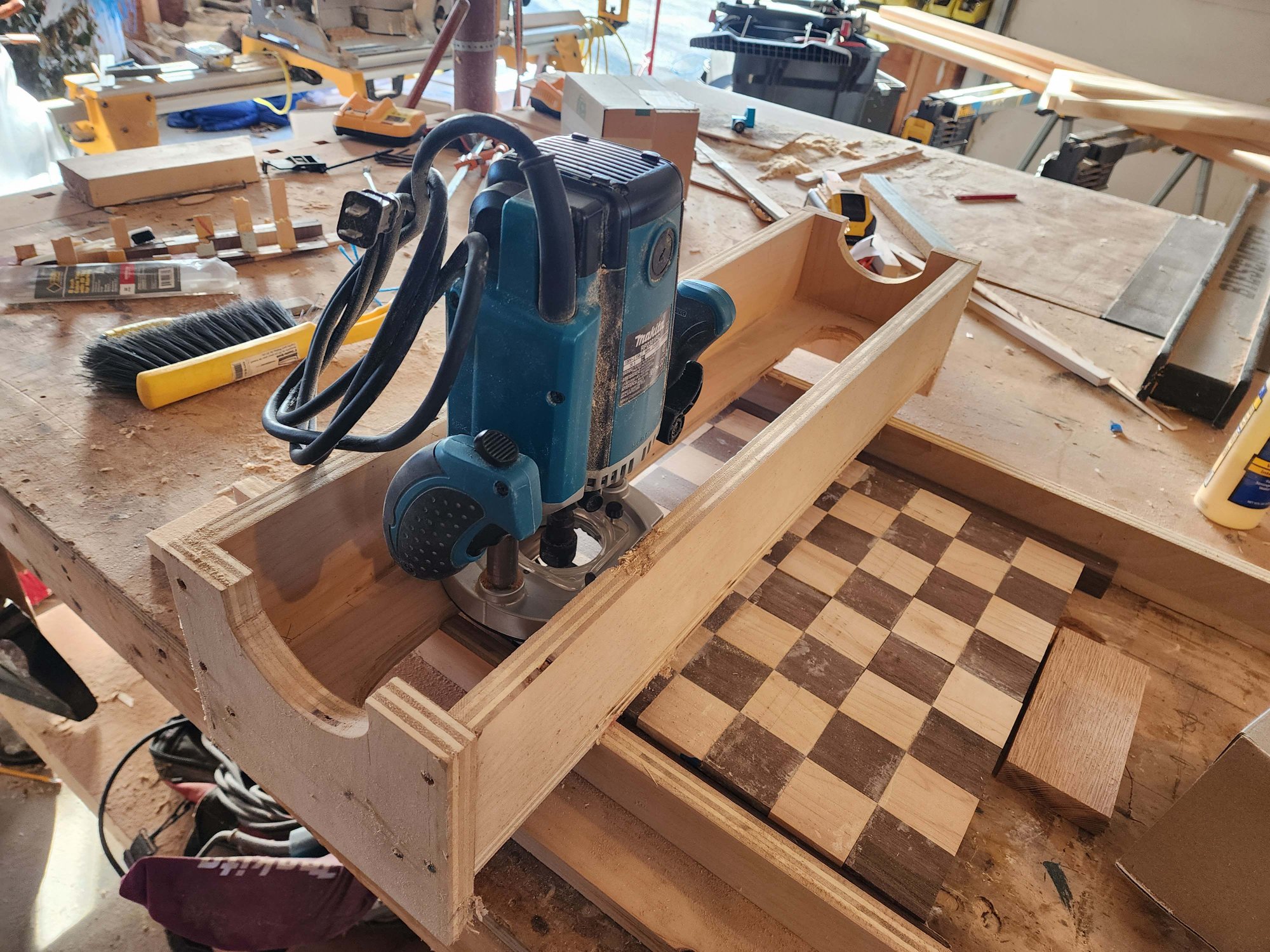 Woodwork — routing the chessboard inlay